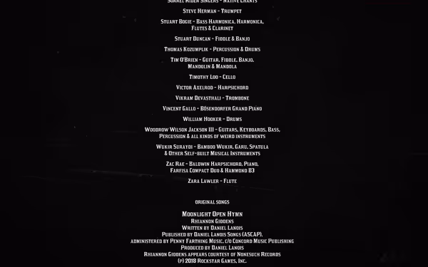 Credits listing musicians, their instruments, and original song details, including composer information.